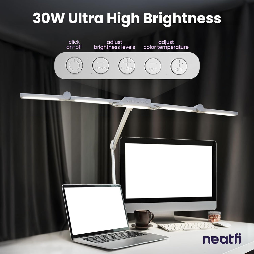 44" Pro LED Desk Lamp with Clamp – 3000 Lumens, CRI 95, Dimmable, 3 Color Modes, White