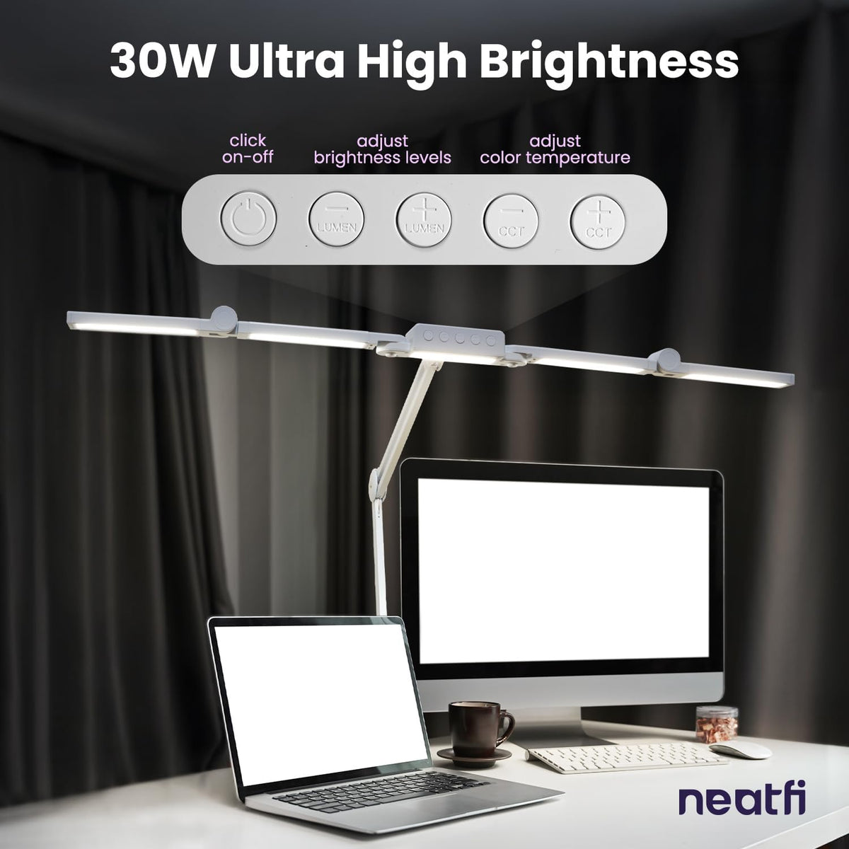 44" Pro LED Desk Lamp with Clamp – 3000 Lumens, CRI 95, Dimmable, 3 Color Modes, White
