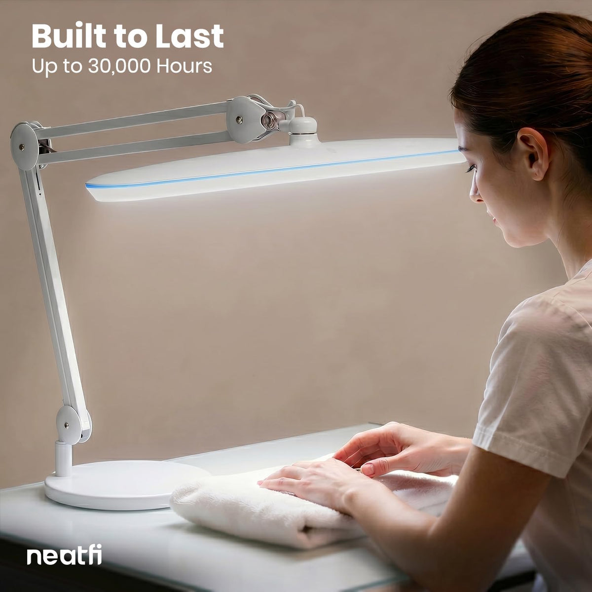 2200 Lumens LED Desk Lamp with Base – 23" Wide Shade, Dimmable, 3 Light Modes, White