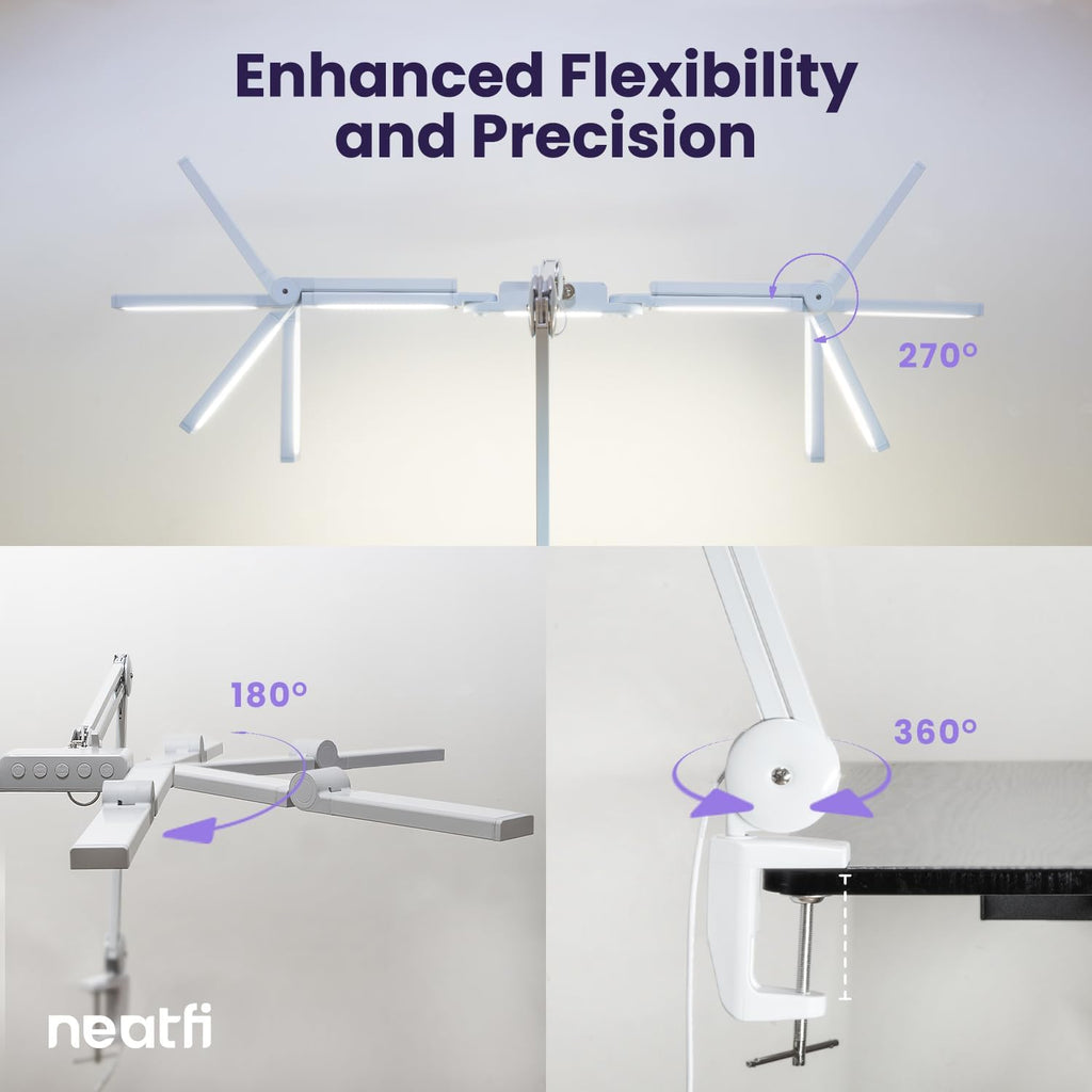44" Pro LED Desk Lamp with Clamp – 3000 Lumens, CRI 95, Dimmable, 3 Color Modes, White
