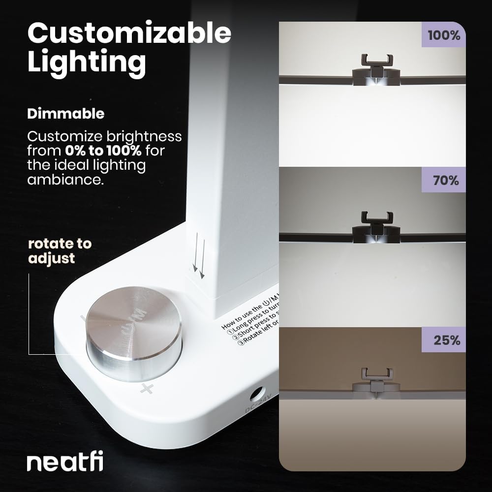 3500 Lumens LED Desk Lamp – 3 Color Modes, Knob Control, Dimmable Task Light for Nail Techs, White