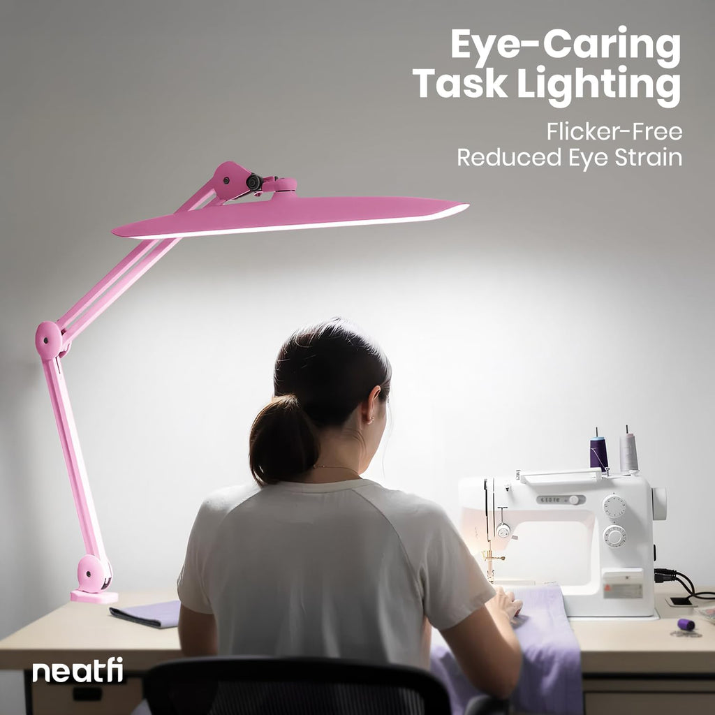 Pro Series 20” LED Desk Lamp – True Color Accuracy (CRI 95), 2200 Lumens, Dimmable & Adjustable Arm, Pink