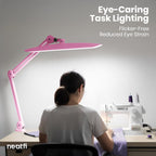 Pro Series 20” LED Desk Lamp – True Color Accuracy (CRI 95), 2200 Lumens, Dimmable & Adjustable Arm, Pink