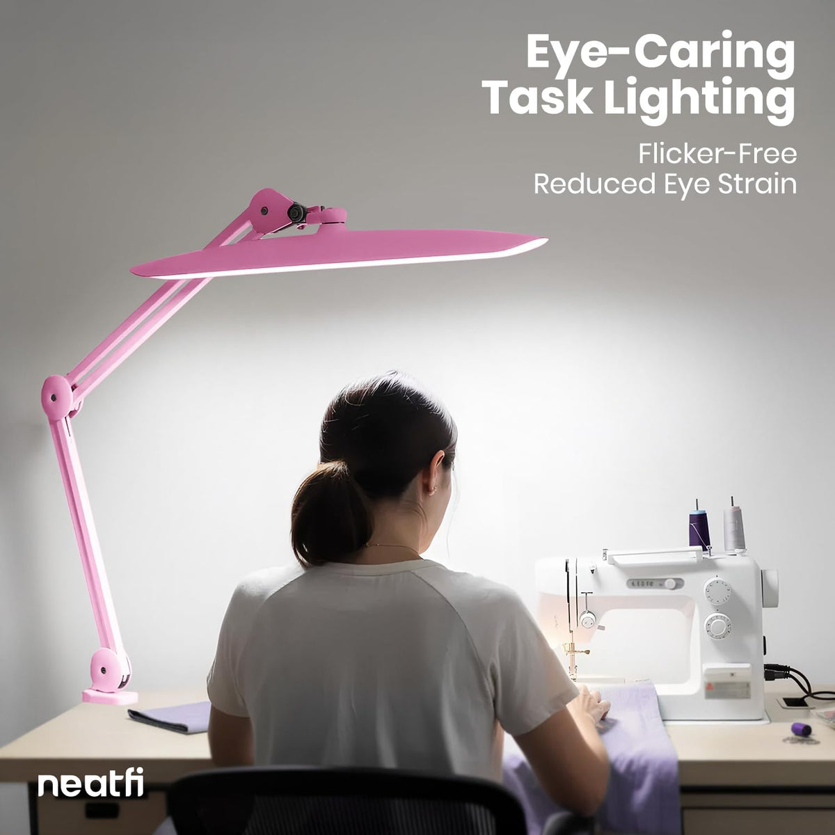 Pro Series 20” LED Desk Lamp – True Color Accuracy (CRI 95), 2200 Lumens, Dimmable & Adjustable Arm, Pink