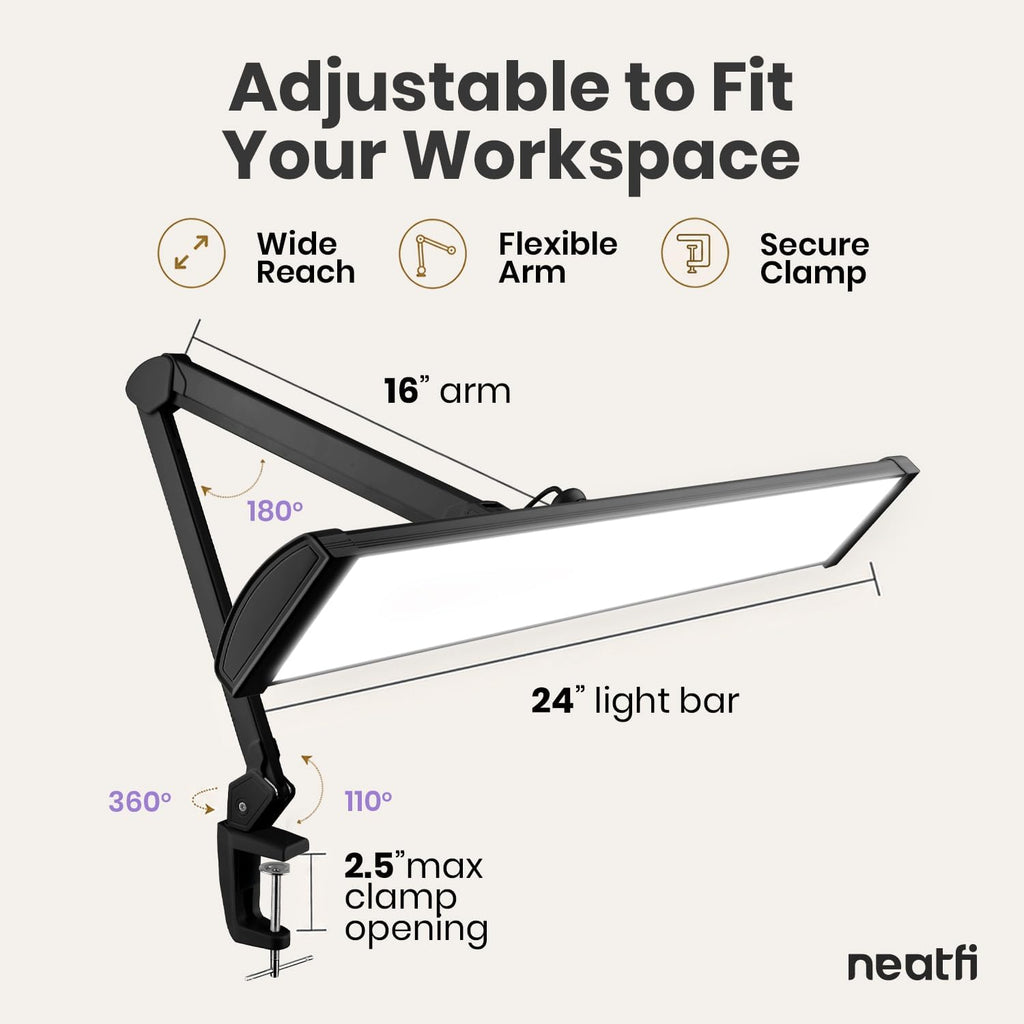 Pro 2300Lumens LED Desk Lamp, Clamp, CRI 95, 24-Inch Head, Black