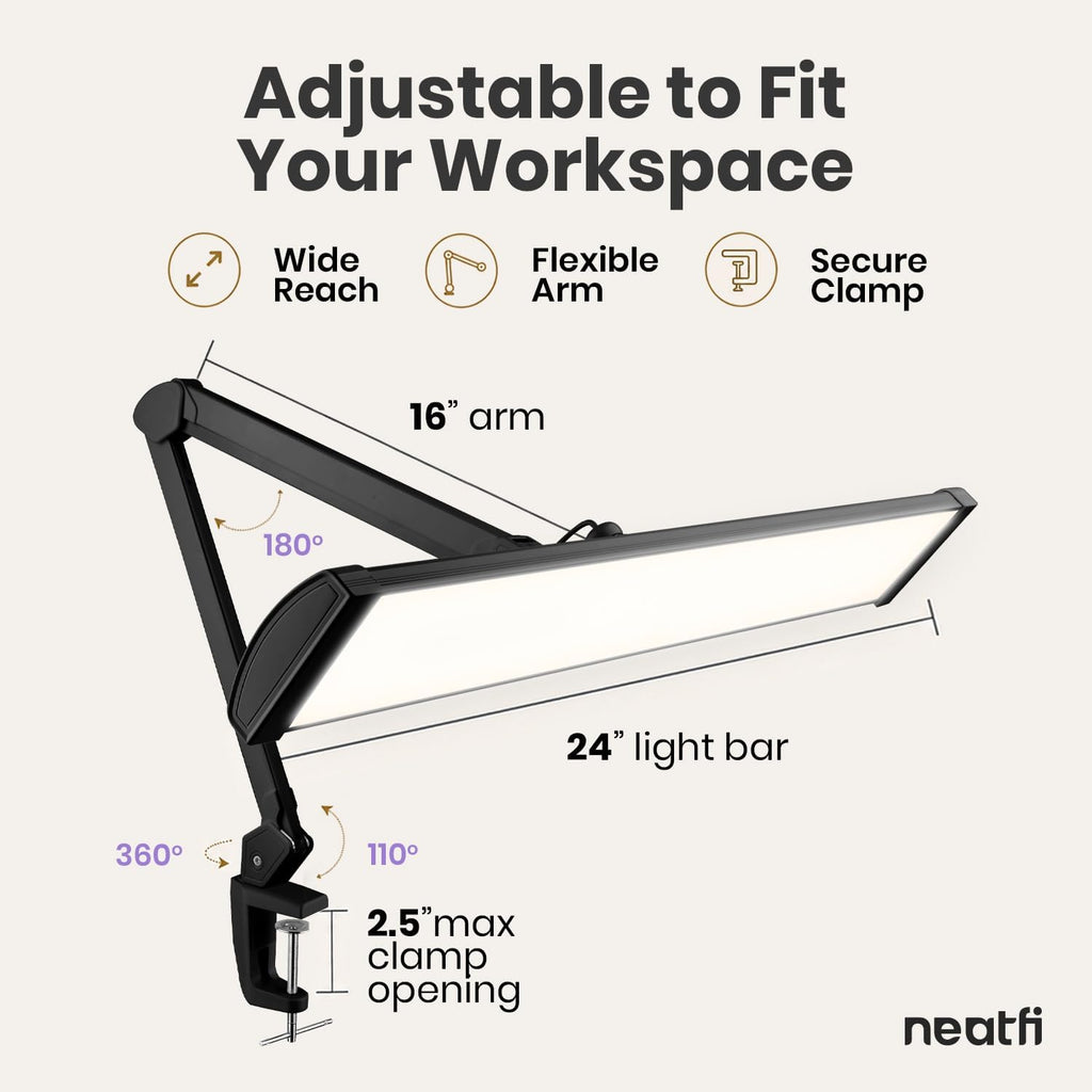 Pro 2300 Lumens LED Desk Lamp, Clamp, CRI 95, 24-Inch Head, CCT, Black