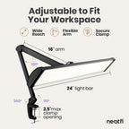 Pro 2300 Lumens LED Desk Lamp, Clamp, CRI 95, 24-Inch Head, CCT, Black