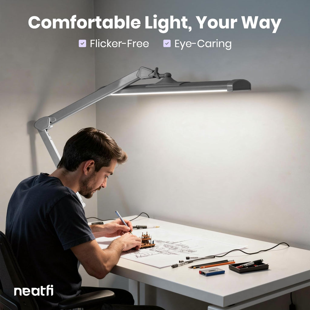 3500 Lumens LED Desk Lamp with Base – 26" Ultra-Wide, 3 Light Modes, Touch Control Light, Silver