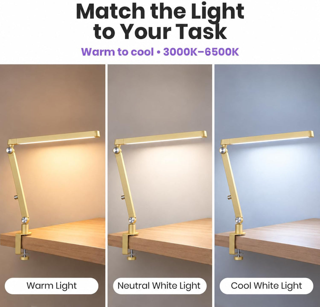 Professional Pro LED Task Lamp, 20W, CRI 95, Stepless Dimming, Gold