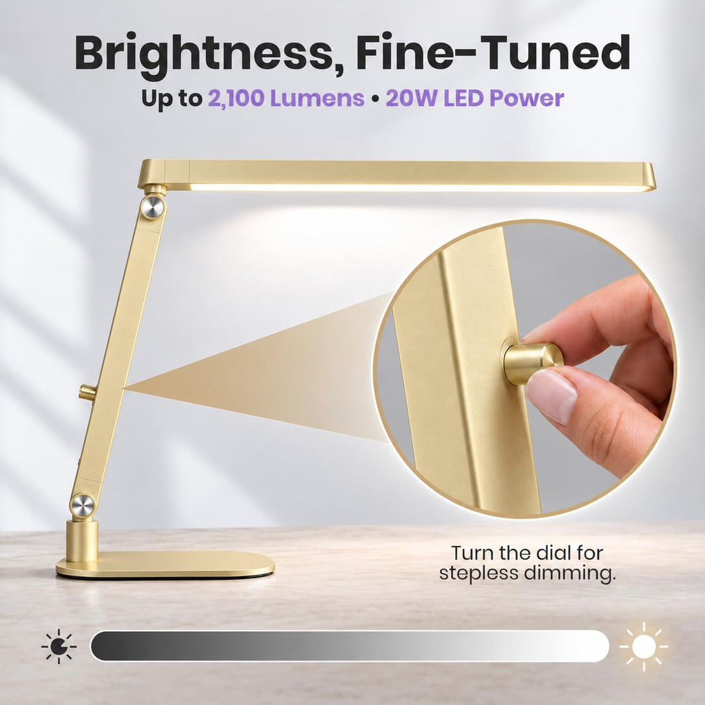 Professional Pro LED Task Lamp, 20W, CRI 95, Stepless Dimming, Gold