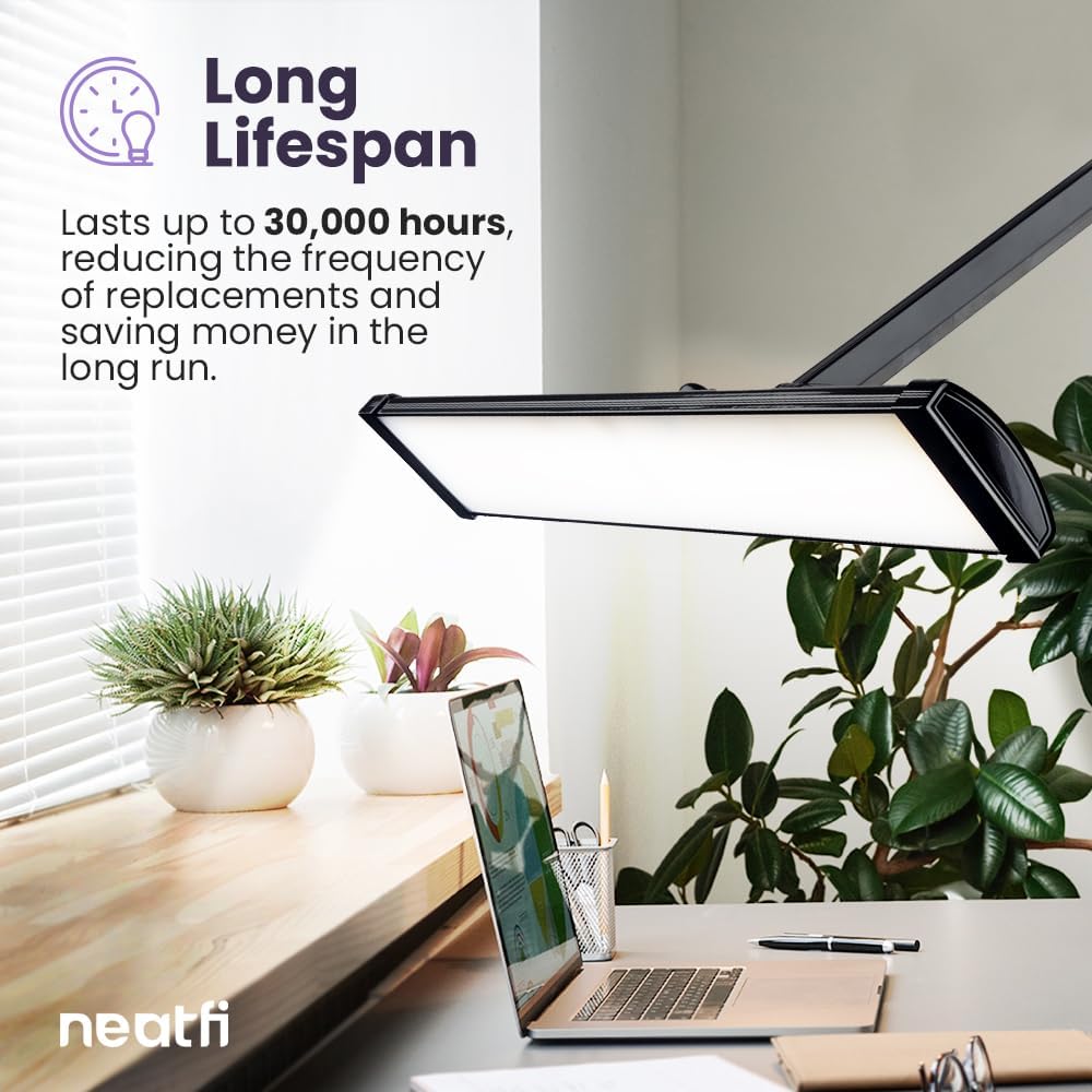 3500 Lumens LED Desk Lamp – 26” Ultra-Wide Shade, Non-Flickering Task Light with Base, Black