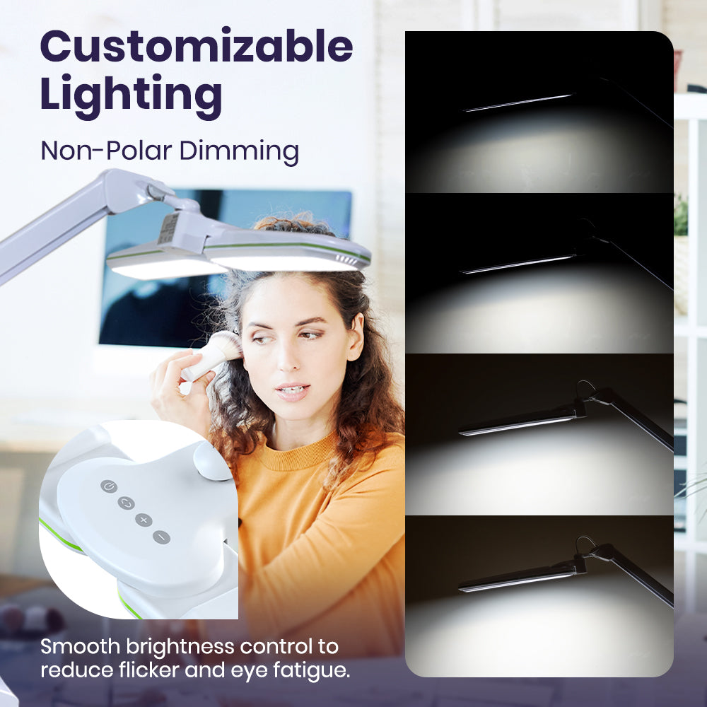 17” Wide Shade Elite LED Desk Lamp with Clamp – 3 Light Modes, Non-Polar Dimming, Green Ring