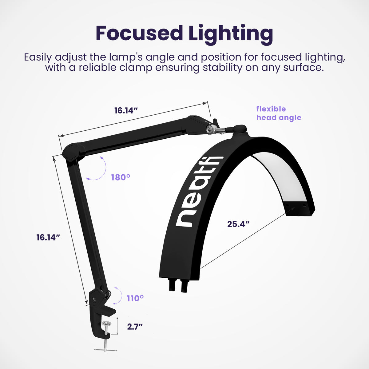 Half Moon LED Table Lamp with Clamp – 2500 Lumens, 5 Light Modes for Nail Arts & Facials, Black