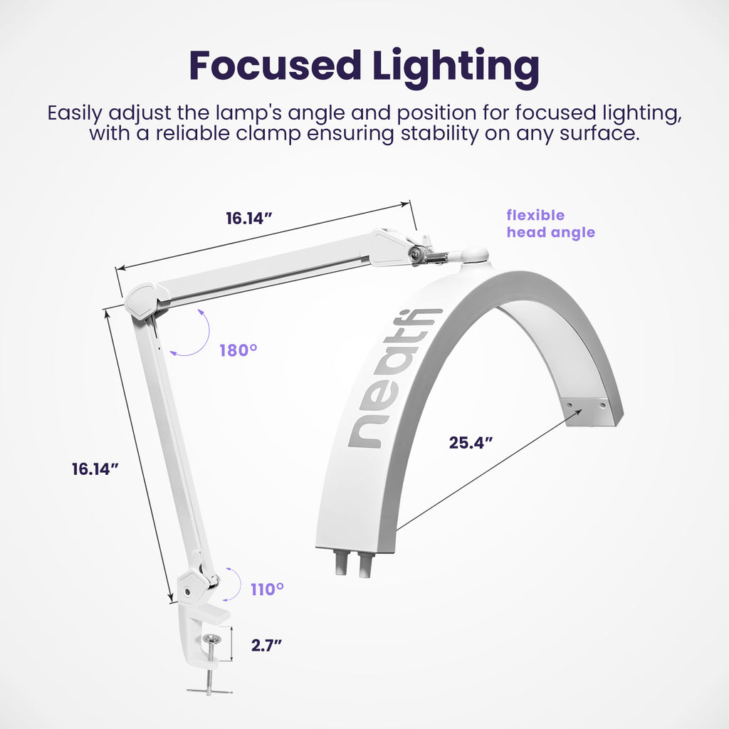 Lámpara de mesa LED de media luna con abrazadera – 2500 lúmenes, 5 modos de luz para decoración de uñas y tratamientos faciales, blanco