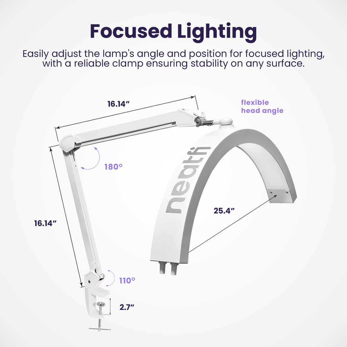Lámpara de mesa LED de media luna con abrazadera – 2500 lúmenes, 5 modos de luz para decoración de uñas y tratamientos faciales, blanco