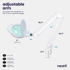 7" Wide Glass Lens Elite LED Magnifying Lamp with Clamp, 3 Diopter & 12 Diopter, 3 Light Modes - White