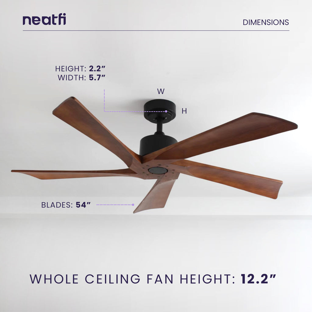 54-inch Industrial Ceiling Fan – 5 Solid Wood Blades, 180 RPM, Downrod, Dark Wood