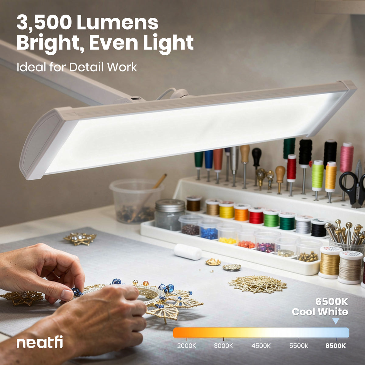 3500 Lumens LED Desk Lamp – 26” Ultra-Wide Shade, Non-Flickering Task Light with Base, White