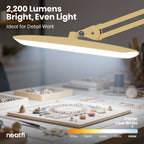 20” Wide Head LED Desk Lamp with Clamp – 2200 Lumens Task Light for Home Office & Crafts, Gold