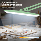 20” Wide Head LED Desk Lamp with Clamp – 2200 Lumens Task Light for Home Office & Crafts, Midnight Green
