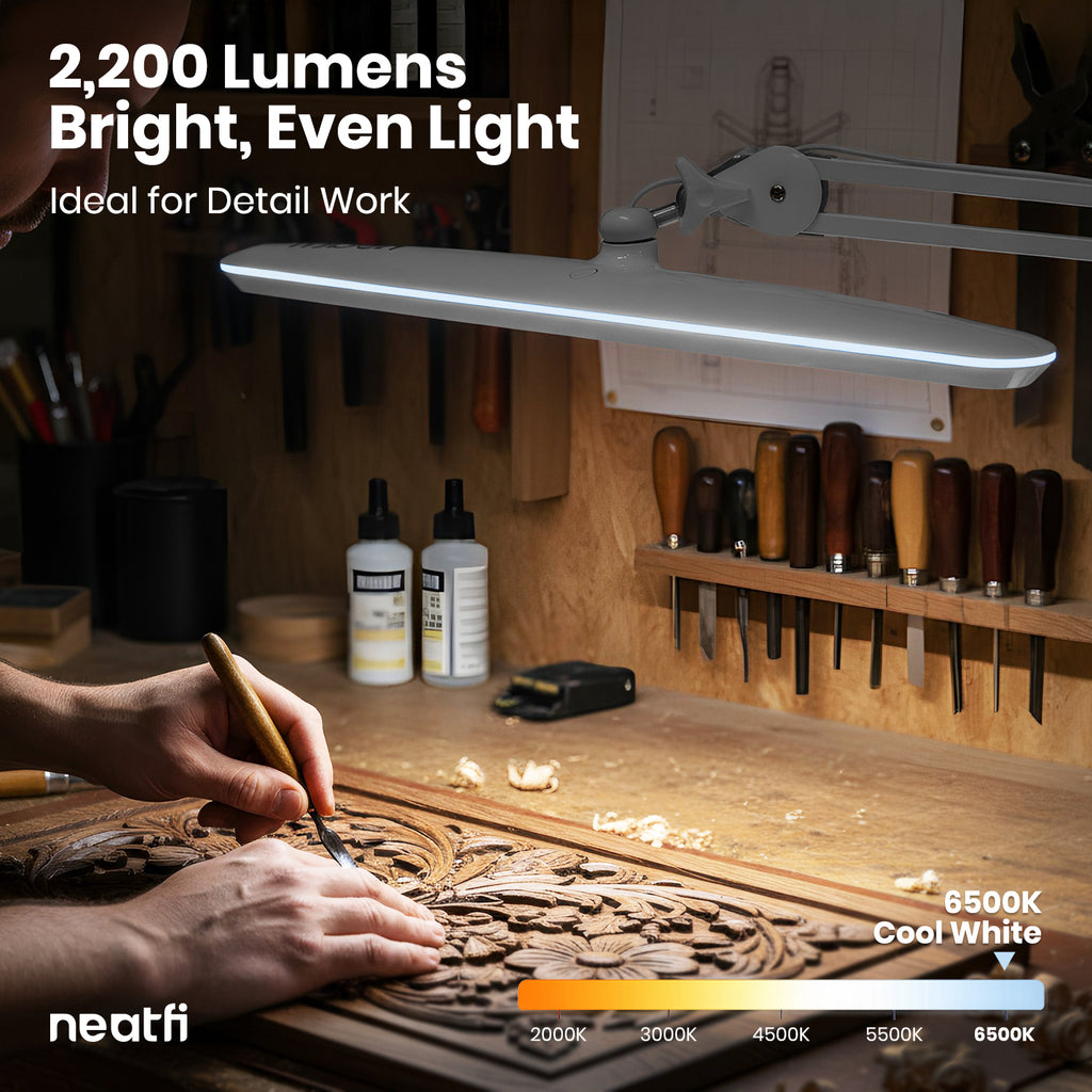 23” Wide Shade, 2200 Lumens LED Desk Lamp with Clamp – Dimmable, Eye-Caring Task Light, Silver