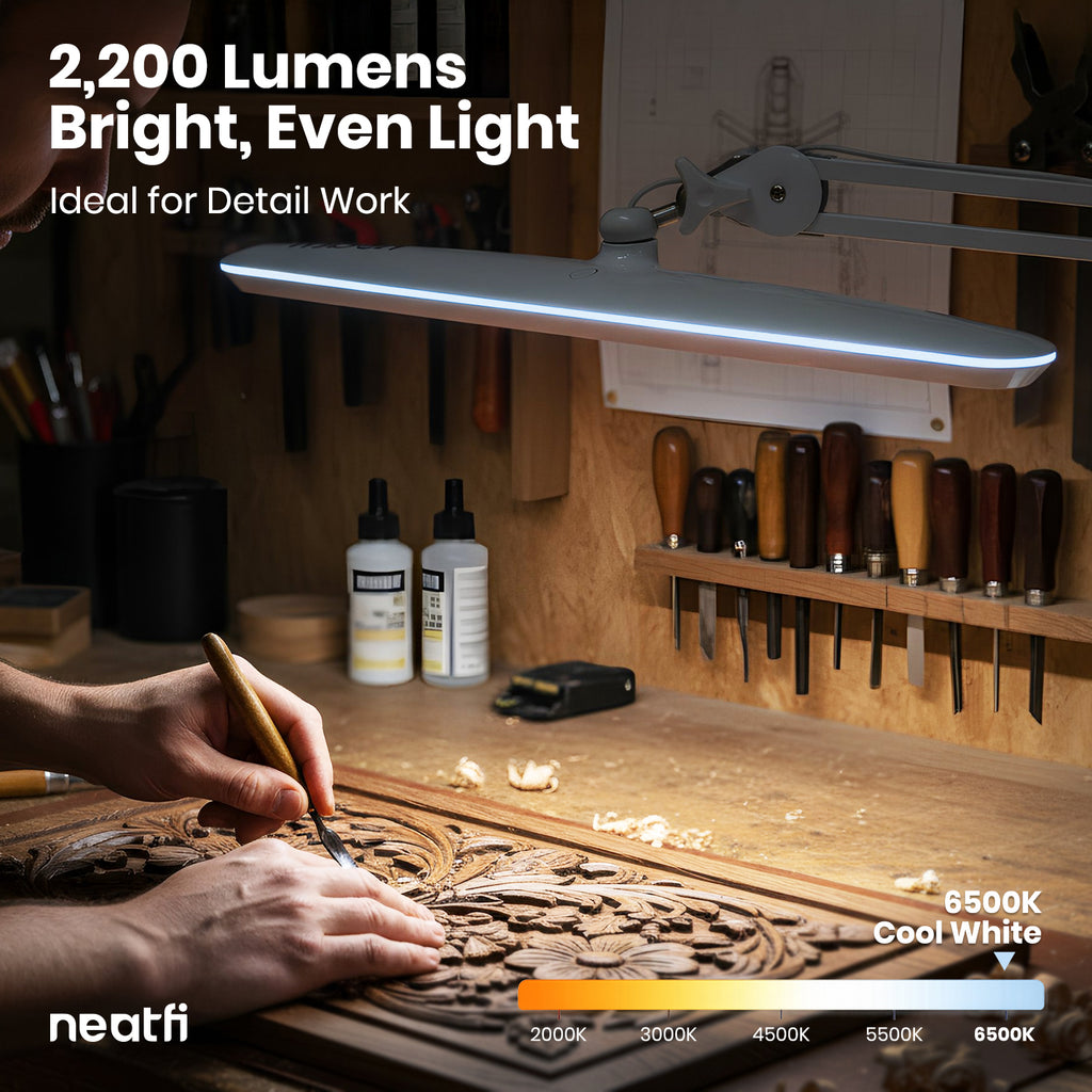 23” Wide Shade, 2200 Lumens LED Desk Lamp with Clamp – Dimmable, Eye-Caring Task Light, White