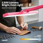 22” Wide Shade LED Desk Lamp with Clamp – 2500 Lumens Task Light for Workbench & Crafts, Pink