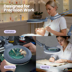 7” Wide Acrylic Lens LED Magnifying Lamp with Clamp – 1600 Lumens, Dimmable for Close Works, Gray