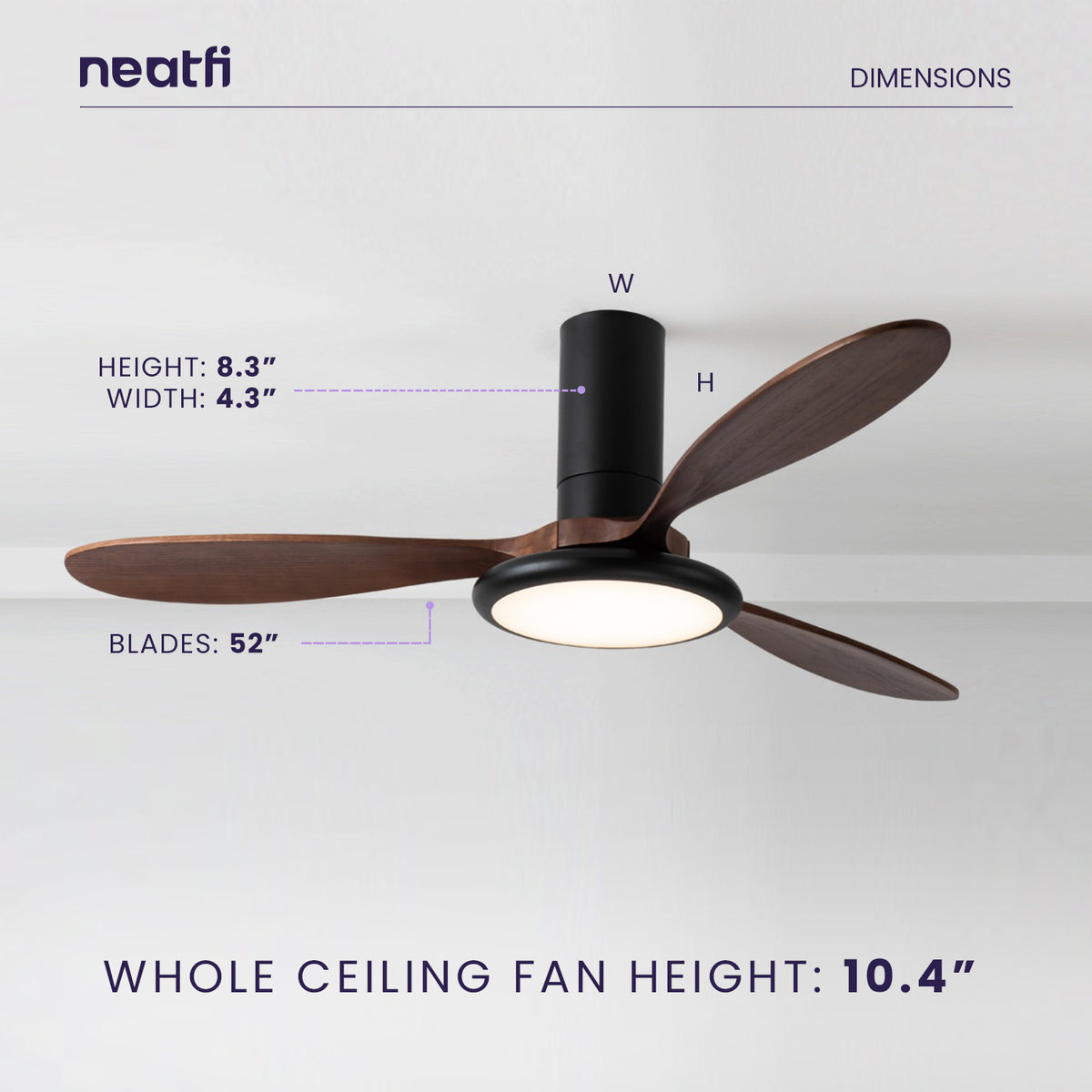 52-inch Retro Ceiling Fan with Light, 3 Solid Wood Blades, 3 Light Modes - Dark Wood