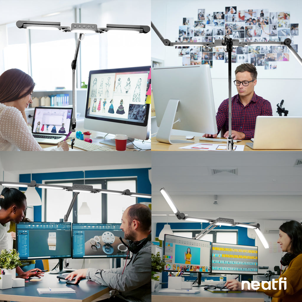 44" Pro LED Desk Lamp with Clamp – 3000 Lumens, CRI 95, Dimmable, 3 Color Modes, Silver