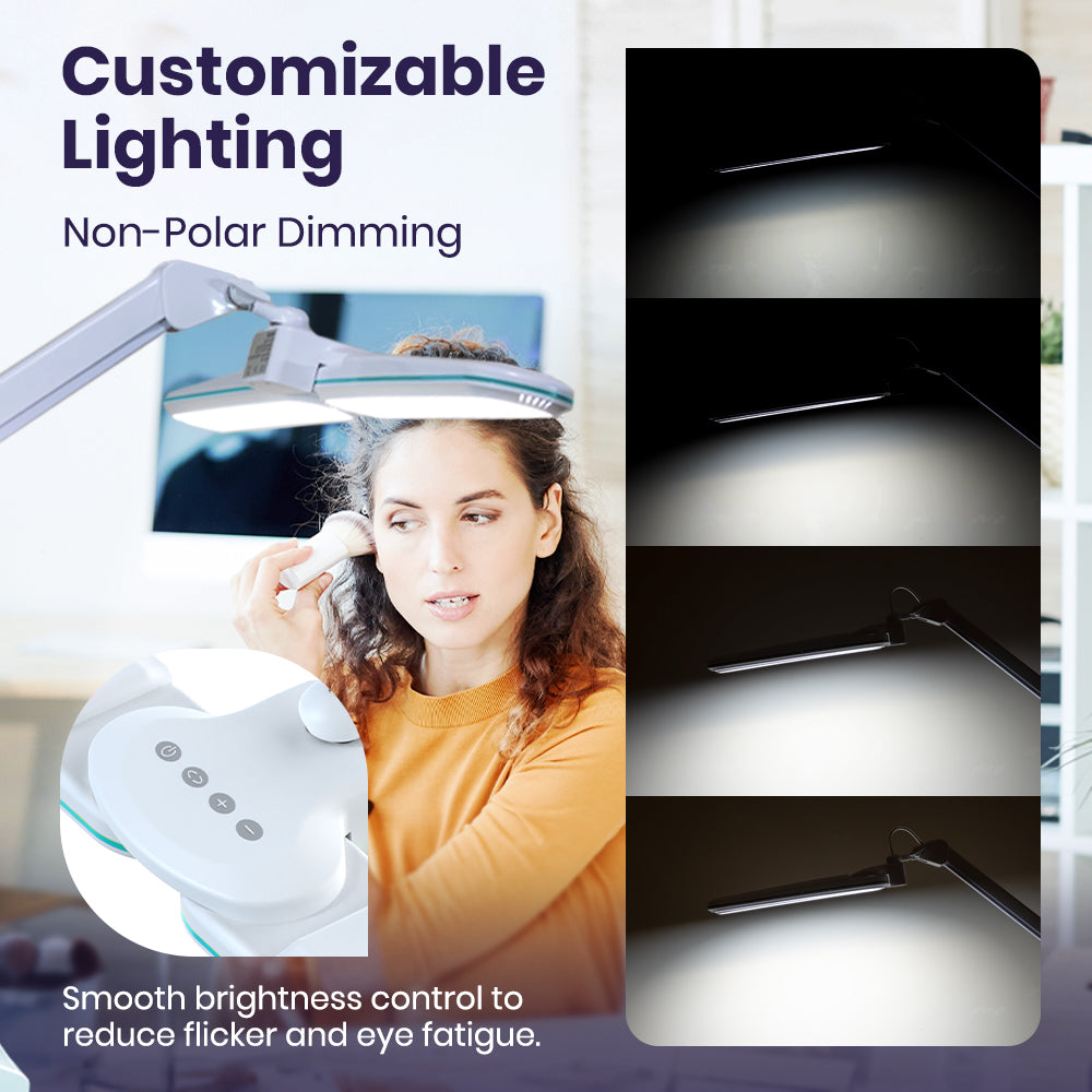 Lámpara de escritorio LED Shade Elite de 17" de ancho con abrazadera – 3 modos de luz, atenuación no polar, anillo azul