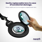 7” Wide Acrylic Lens LED Magnifying Lamp with Clamp – 1600 Lumens, Dimmable for Close Works, Black