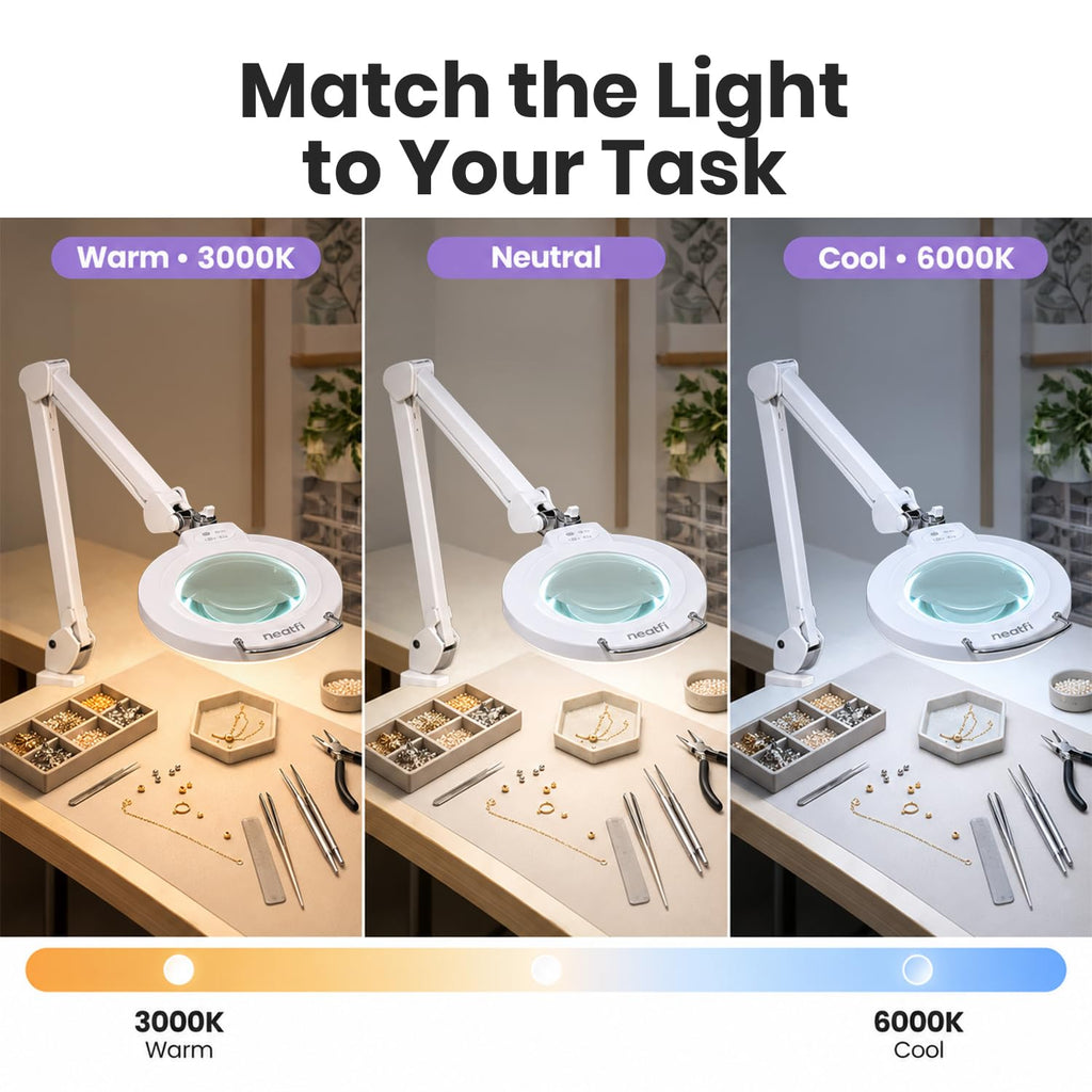 Elite Pro LED Magnifying Lamp, CRI 95, 5D, 7-Inch Lens, White