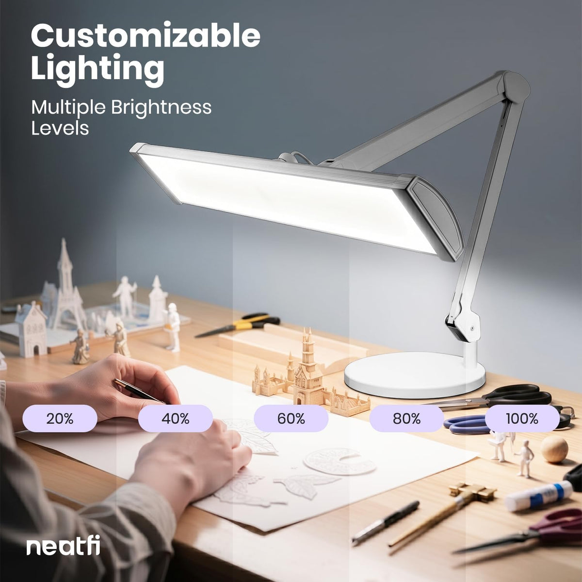 3500 Lumens LED Desk Lamp with Base – 26" Ultra-Wide, 3 Light Modes, Touch Control Light, Silver