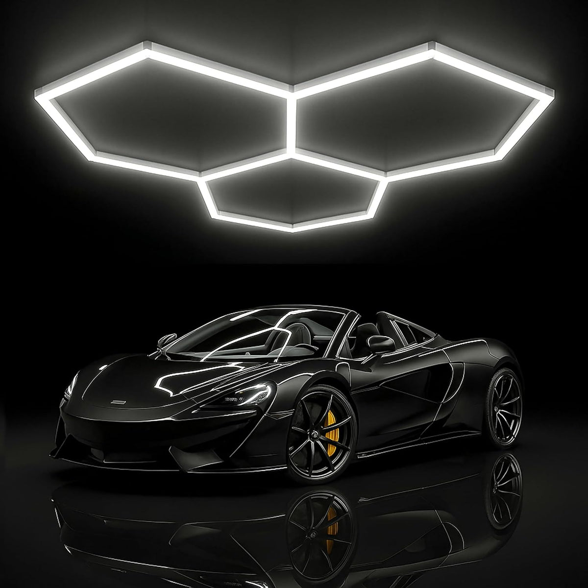 3 Hexagon 9,000 Lumens LED Ceiling Light – IP54 Rated Shop Lighting for Car Detailing, Cool White