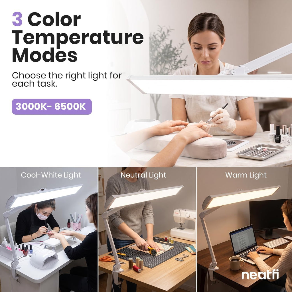 Pro 4500 Lumens 50W LED Desk Lamp with Clamp, CRI 95, CCT, White