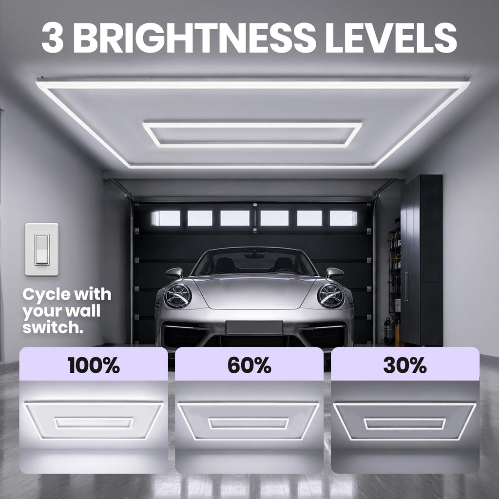 2-Rectangle LED Garage Light – 35,200 Lumens, Dimmable for Shops & Gyms, Hanging/Suspended, Cool White