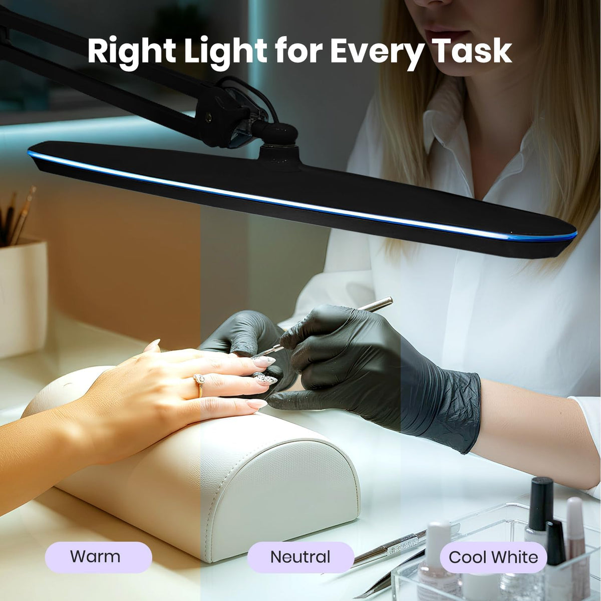 2200 Lumens LED Desk Lamp with Base – 23" Wide Shade, Dimmable, 3 Light Modes, Black