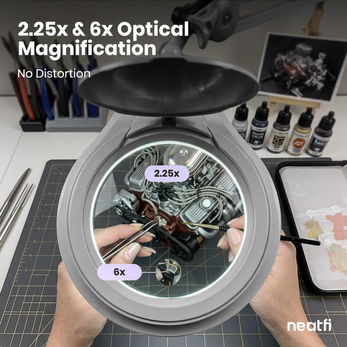 5" Wide Bifocal Lens – 1200 Lumens LED Magnifying Lamp for Crafts & Detail Works, Clamp Mount, Silver