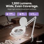 Pro LED Magnifying Lamp, 1200 Lumens, CRI 95, Glass Lens, White