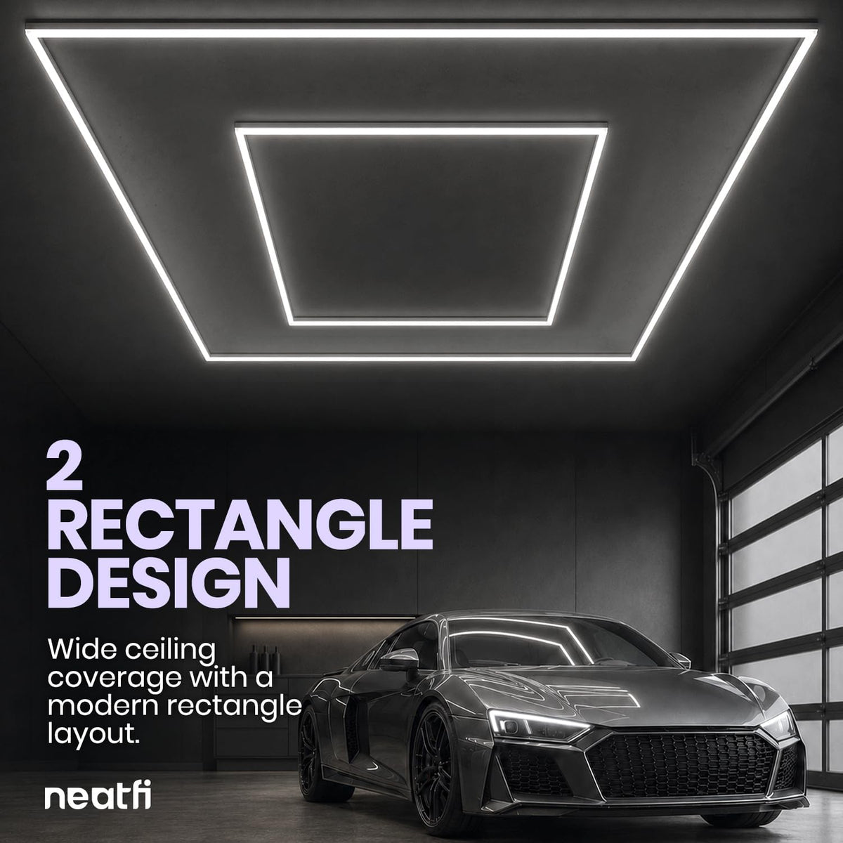 2-Rectangle LED Garage Light – 35,200 Lumens, Dimmable for Shops & Gyms, Hanging/Suspended, Cool White