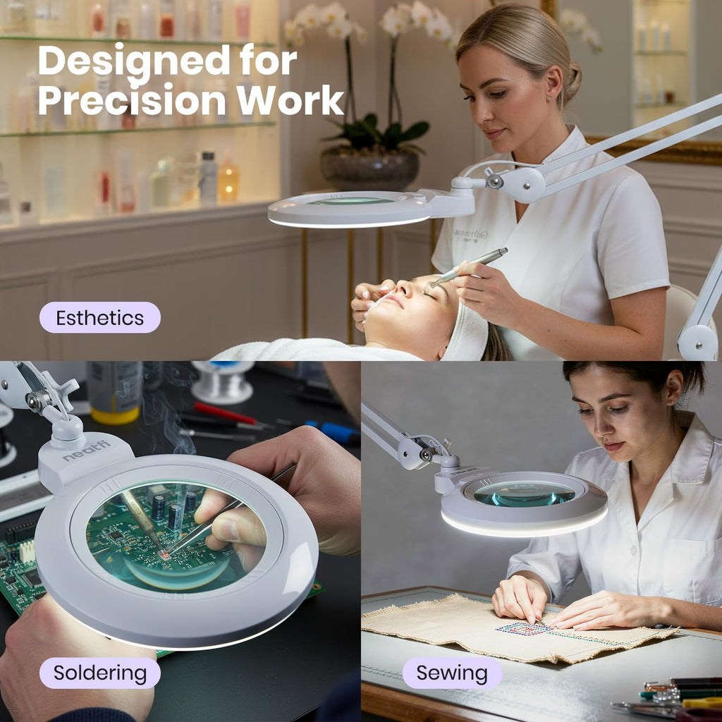 7" Acrylic Lens Pro LED Magnifying Lamp – 5D/20D, CRI 95, Dimmable, White