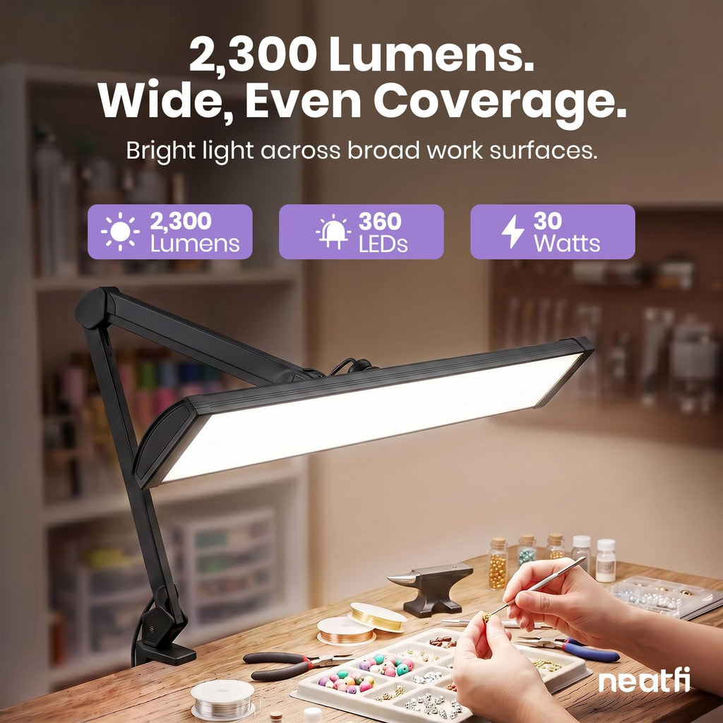 Pro 2300 Lumens LED Desk Lamp, Clamp, CRI 95, 24-Inch Head, CCT, Black