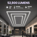 52,800 Lumens Dimmable LED Garage Light, 3 Rectangles, Close-to-Ceiling, Cool White