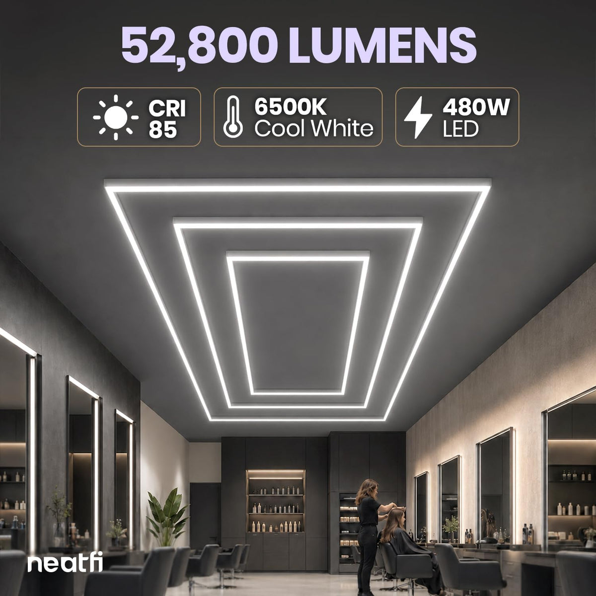 52,800 Lumens Dimmable LED Garage Light, 3 Rectangles, Close-to-Ceiling, Cool White