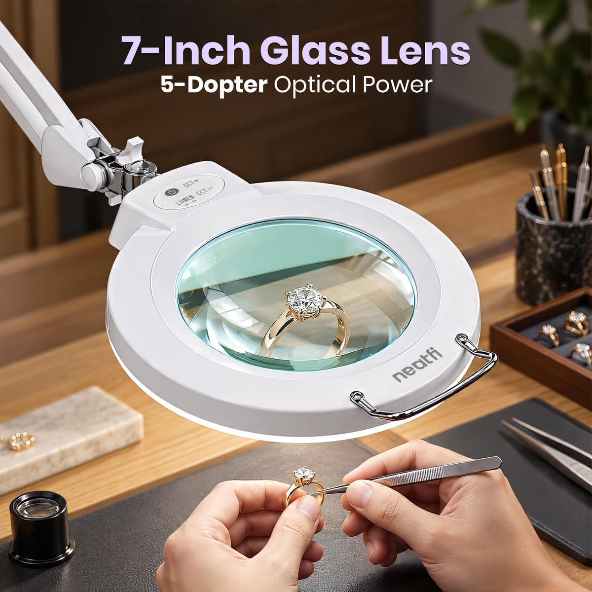 Elite Pro LED Magnifying Lamp, CRI 95, 5D, 7-Inch Lens, White