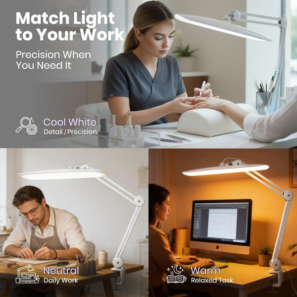 Pro 2200 Lumens LED Desk Lamp – CRI 95, CCT, 20-Inches Wide Dimmable Light, White