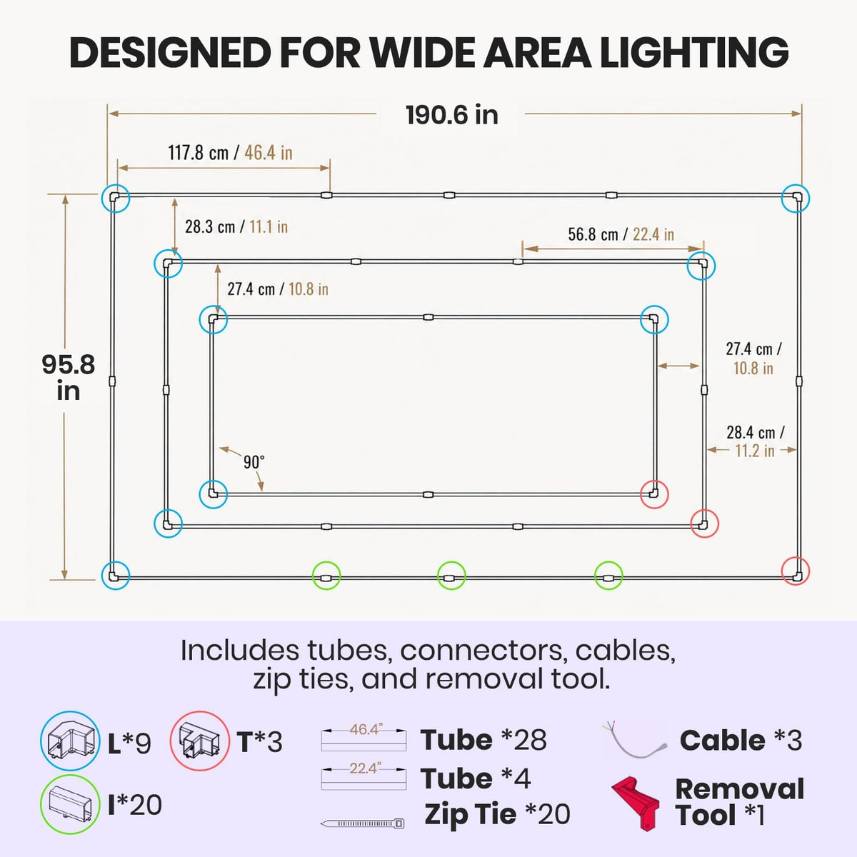 52,800 Lumens Dimmable LED Garage Light, 3 Rectangles, Close-to-Ceiling, Cool White