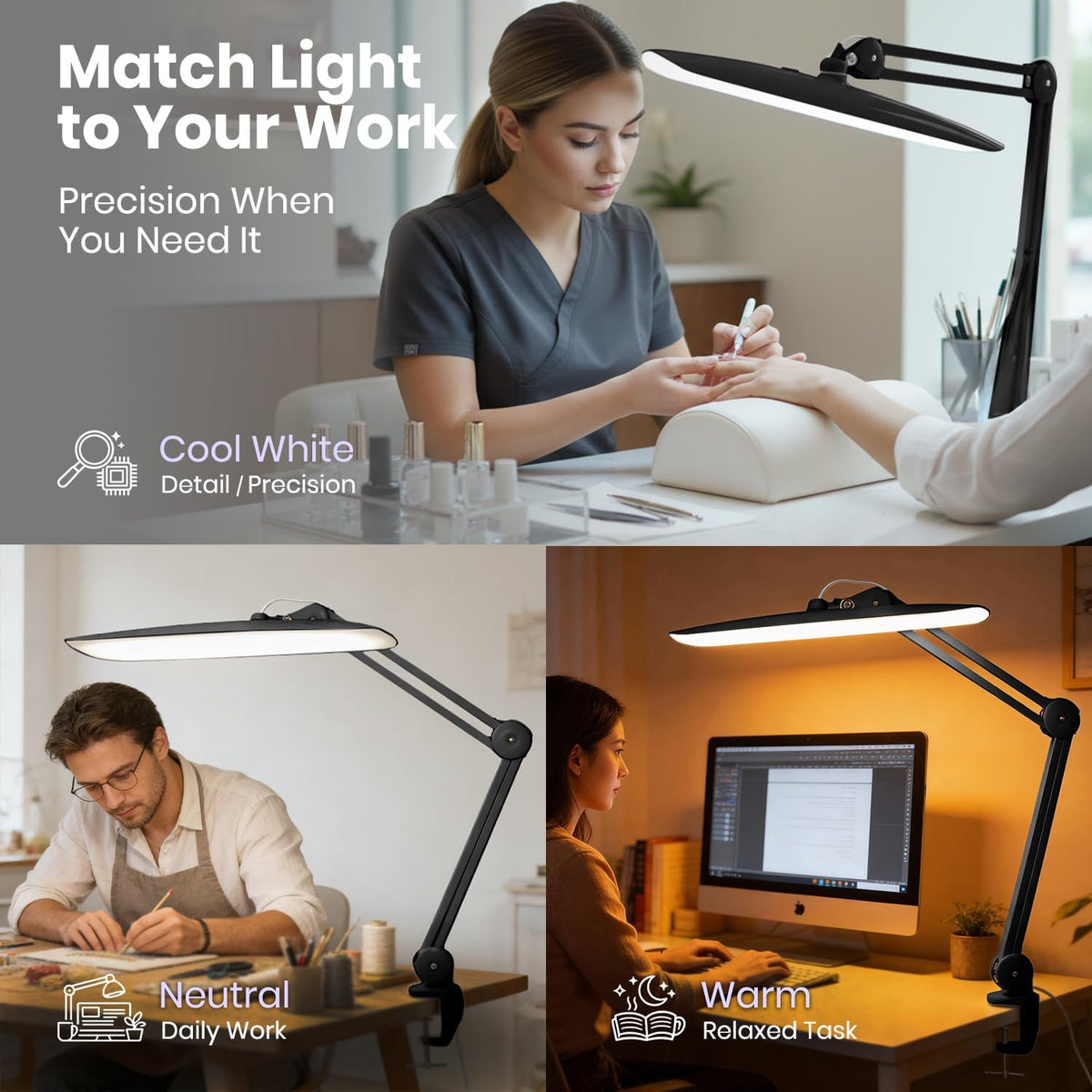 Pro 2200 Lumens LED Desk Lamp – CRI 95, CCT, 20-Inches Wide Dimmable Light, Black