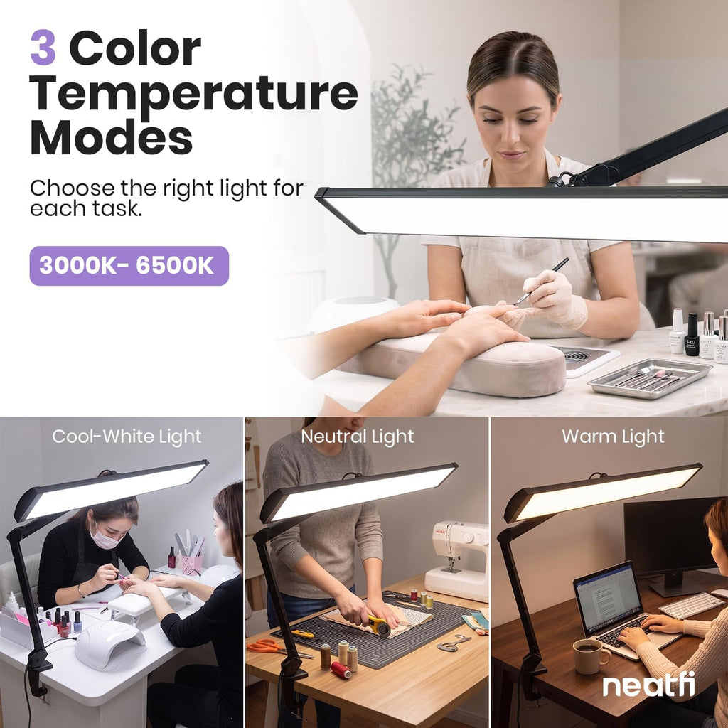 Pro 4500 Lumens 50W LED Desk Lamp with Clamp, CRI 95, CCT, Black